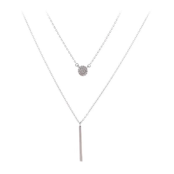 S925 Silver Color Double Chain Long Stick Micro Pave Zircon Round Pendant Necklaces For Women Trendy Jewelry - Image 6