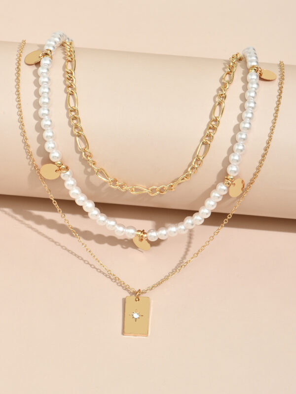 Imitation Pearl Beaded Chain Necklace - Image 4